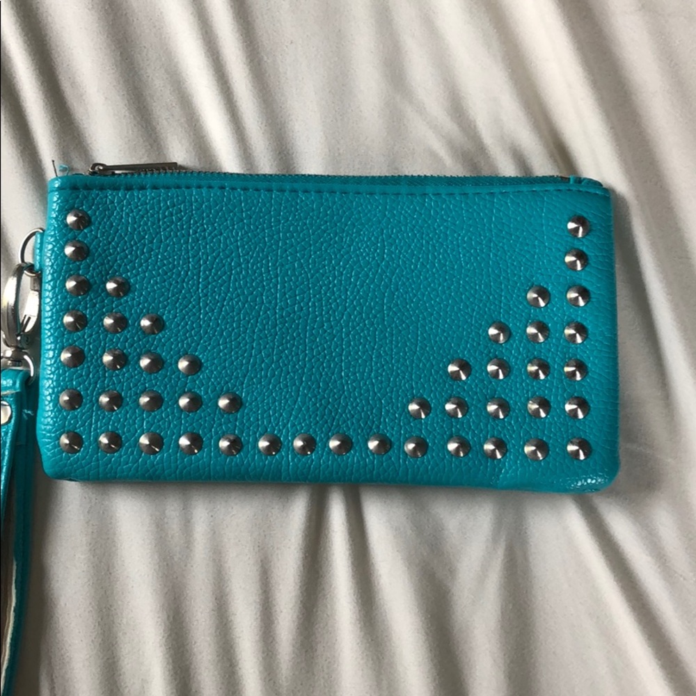 Teal blue studded wristlet